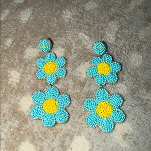 Blue and Yellow Floral Beaded Earrings